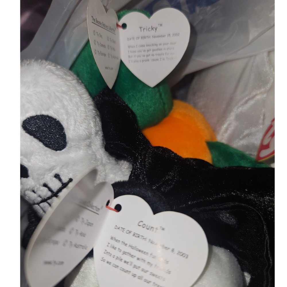 Ty Beanie Babies Vtg 7 Halloween Ghost Witch Skeleton Pumpkin Vampire Panda - Picture 4 of 9